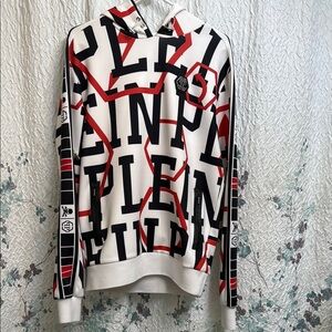 Philipp Plein White and Red Patterned Hoodie